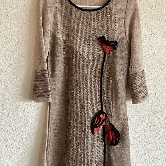 Zoja Art Knit Sweater Dress Tunic Flower Appliqué Boho - Picture 12 of 12